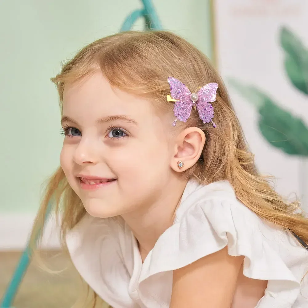 Horquillas mariposa con perla estilo coreano y lentejuelas para niña