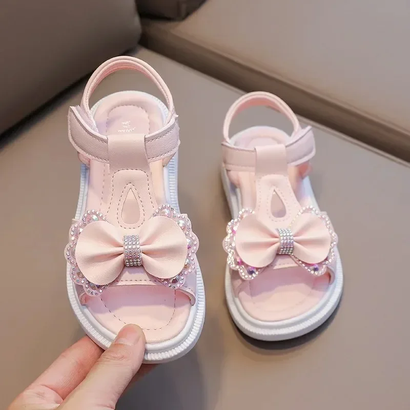 Sandalias blandas para niñas con lazo y suela flexible - imagen 3