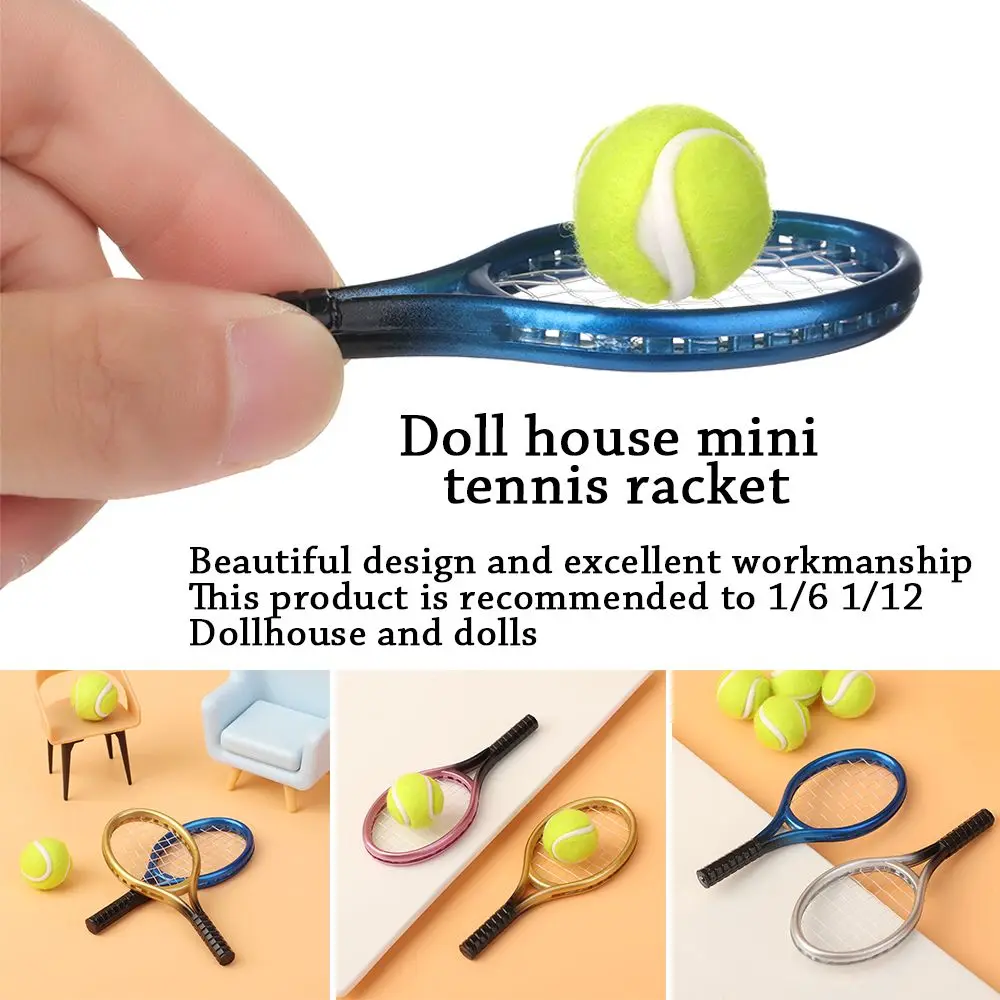Raqueta de tenis mini con pelota para casa de muñecas - imagen 4