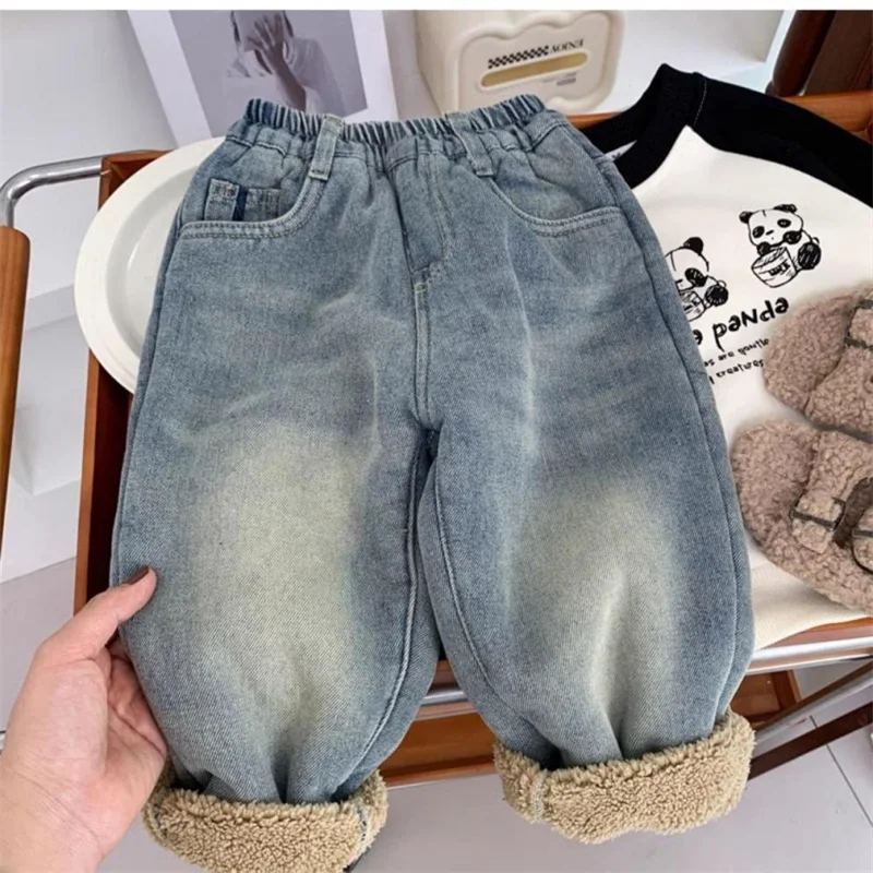 Pantalones vaqueros de lana y terciopelo para niños de invierno - imagen 2
