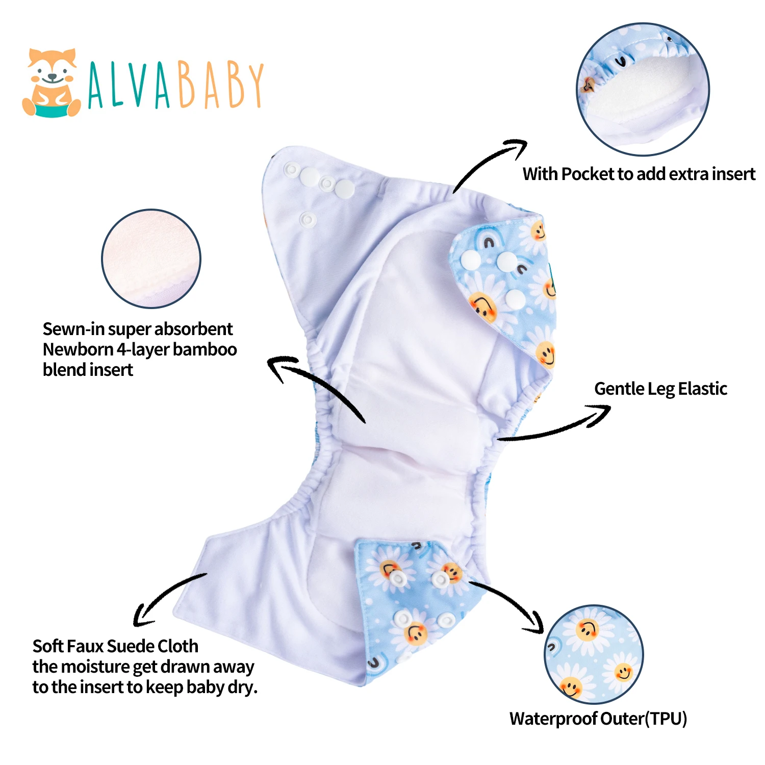 Pañal de tela ALVABABY para recién nacidos