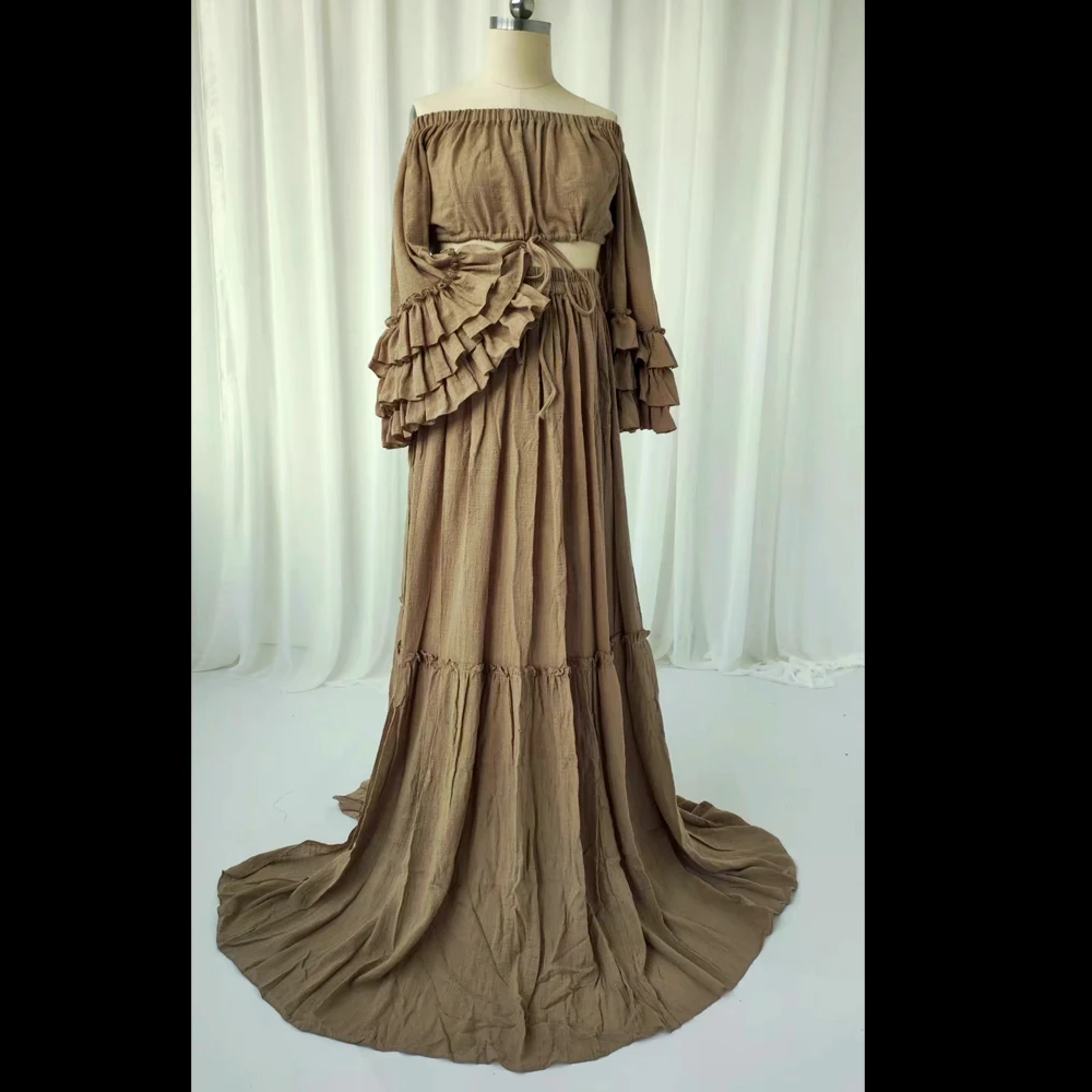 Vestido niña lino y algodón plisado con encaje manga larga estilo boho - imagen 3