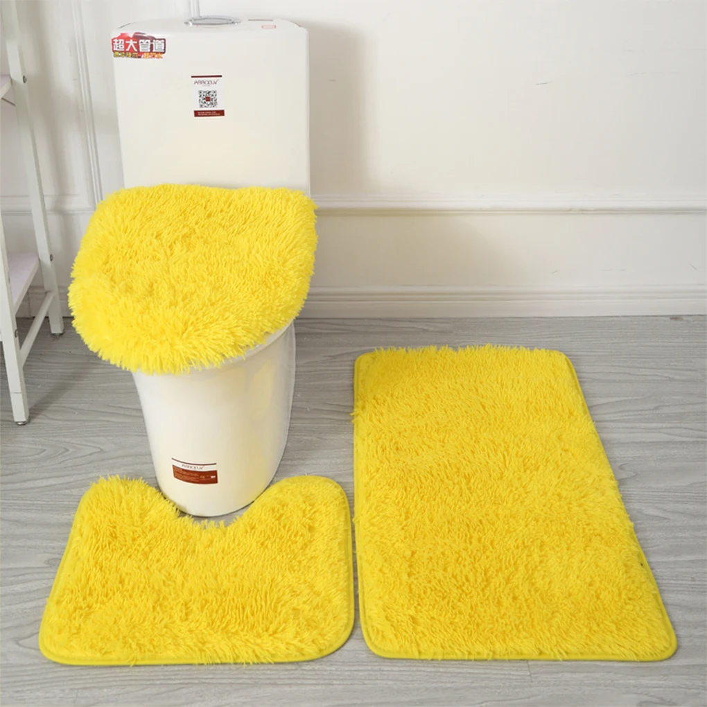 Alfombras antideslizantes amarillas para baño, conjunto esponjoso - imagen 3