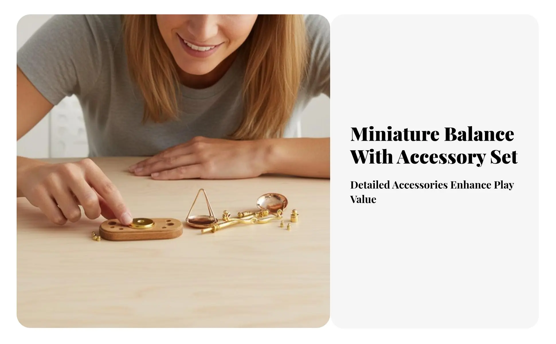 Miniature Balance Scale Realistic Design 1:12 Scale Weighing Model Toy Accessory Metal Construction Desk Decoration Wooden Base