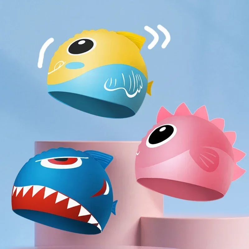 Gorro de natación silicona forma tiburón – protege orejas bebés niños - imagen 4