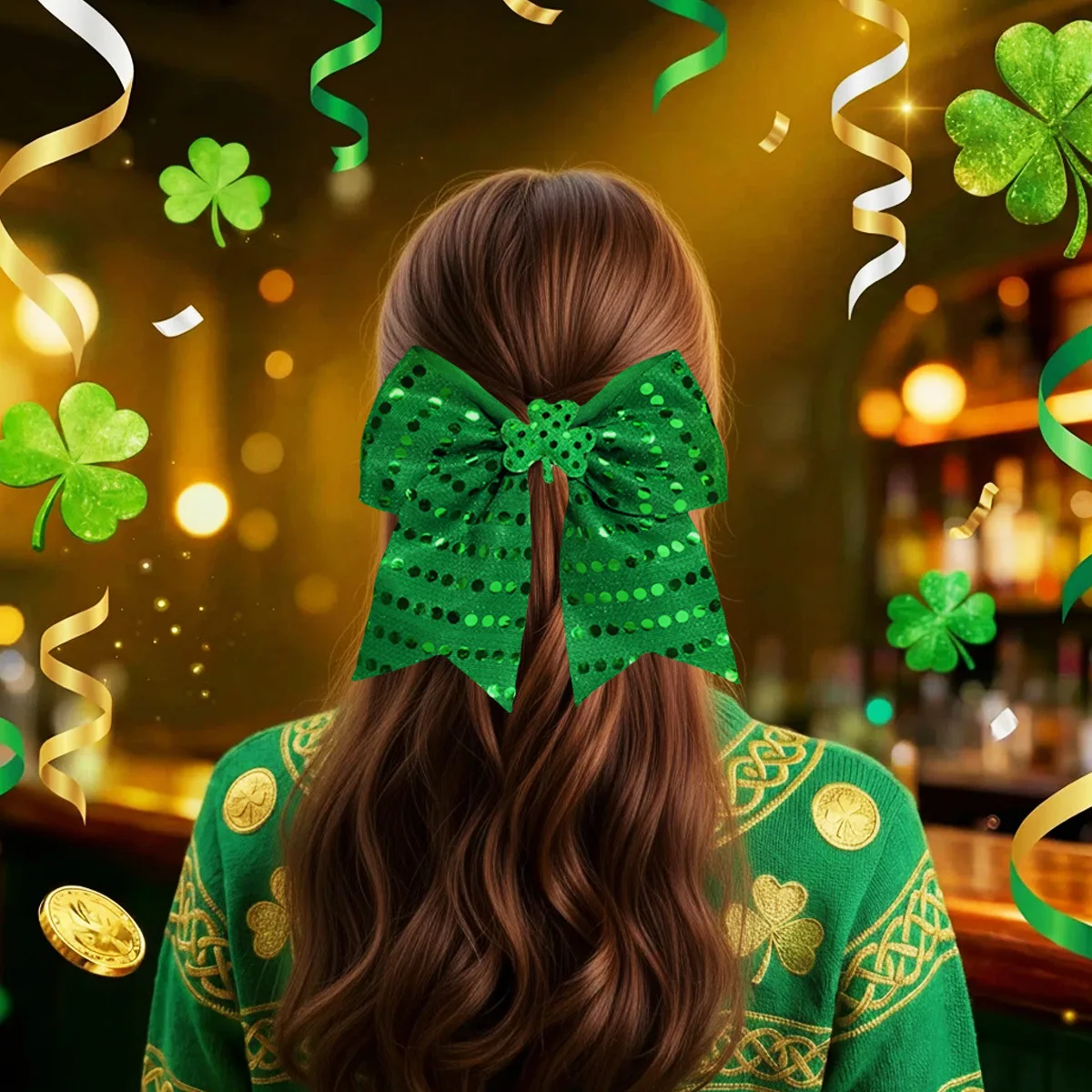 Horquilla niña lazo verde estilo irlandés con clip resorte - imagen 2