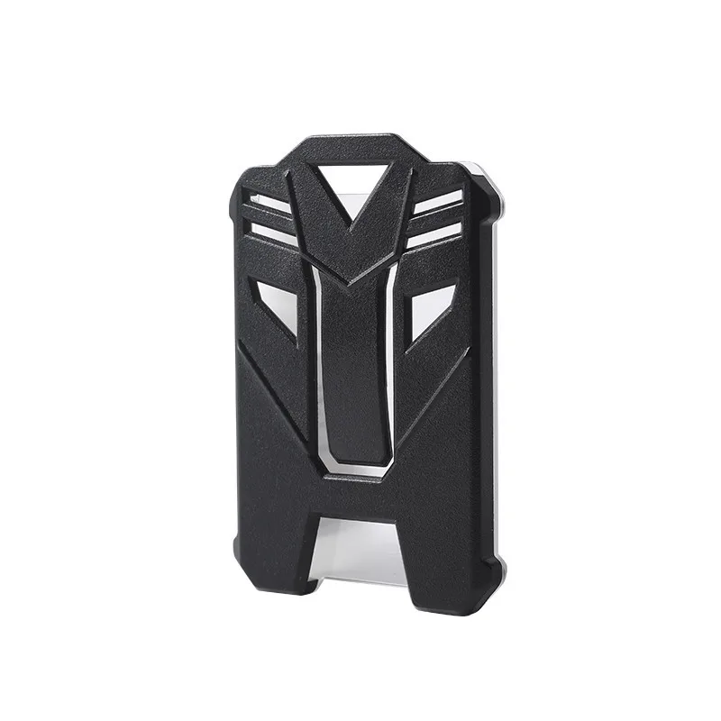 Funda de insignia vertical negra para tarjetas escolares transparente, vista frontal