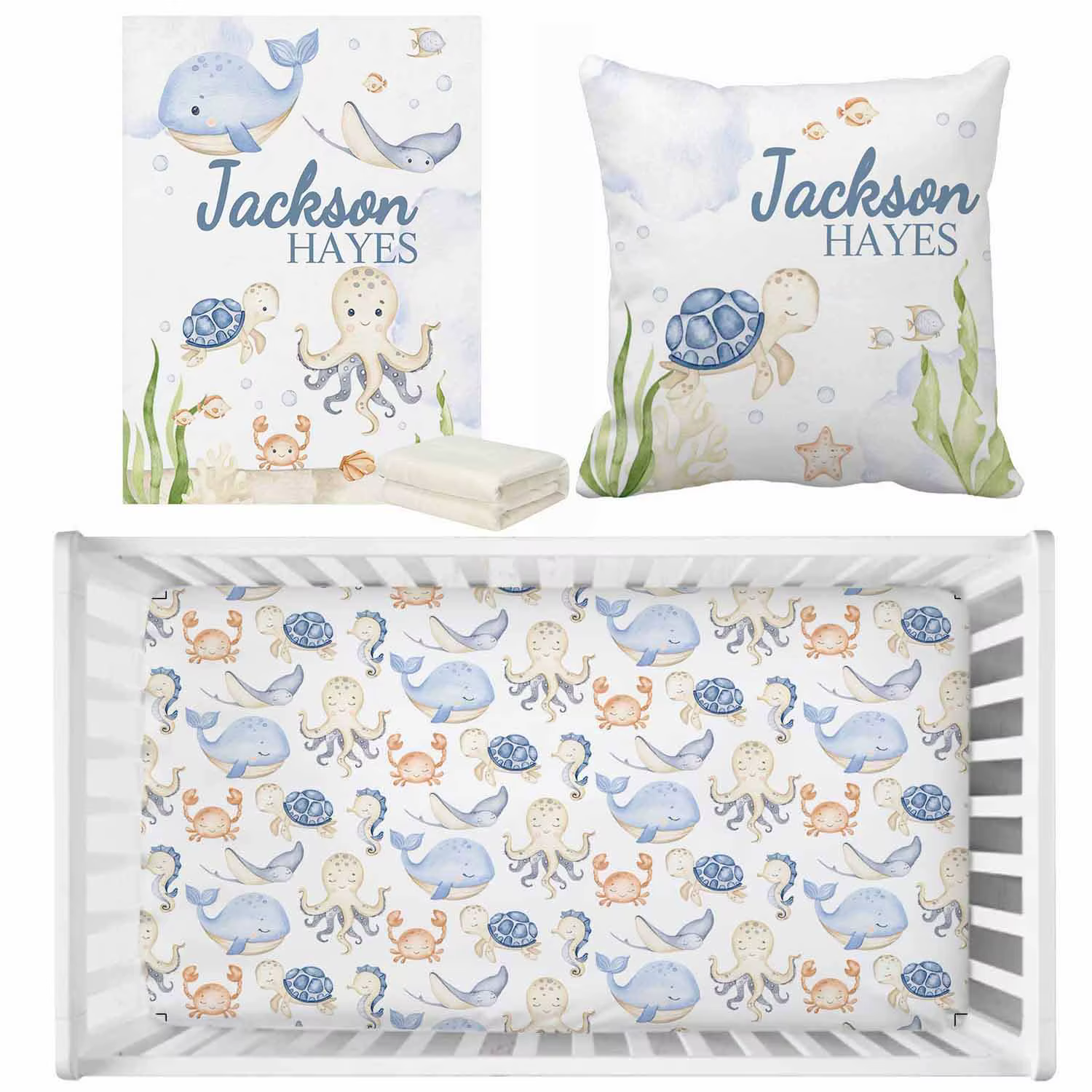 LVYZIHO juego de cama para cuna con nombre animales marinos - imagen 3