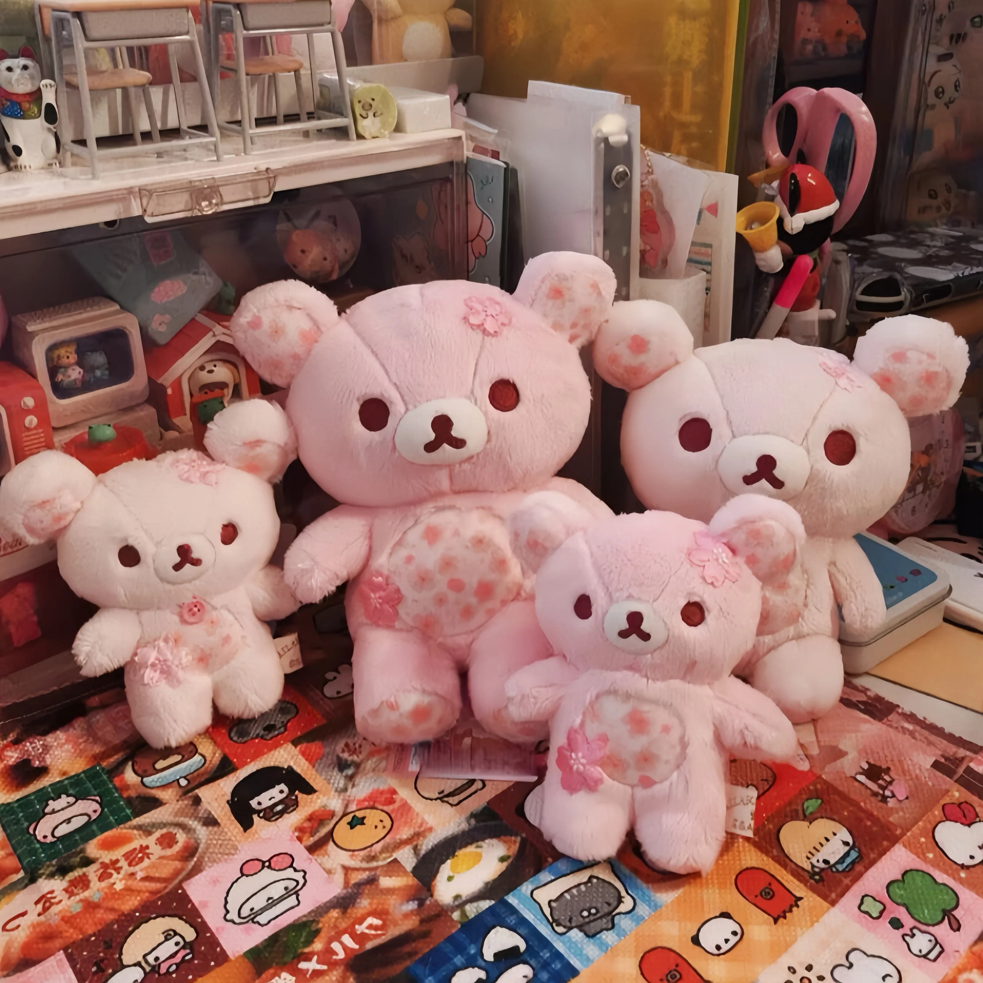 Peluche Rilakkuma rosa con flores de cerezo, suave para dormir - imagen 5