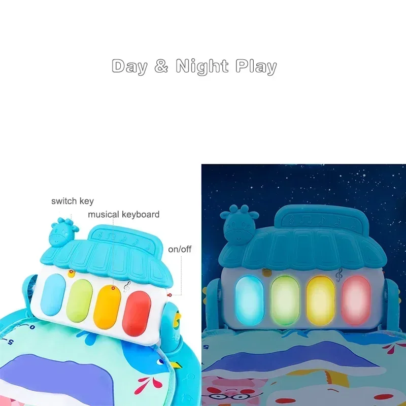 Alfombra de juegos para bebés con piano musical y pedal, manta