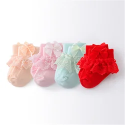 Lawadka – Calcetines de encaje algodón con lazo de princesa para bebé