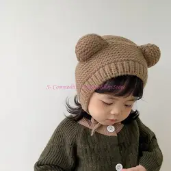 Gorro bebé con orejas de oso tejido suave y dibujos animados tierno