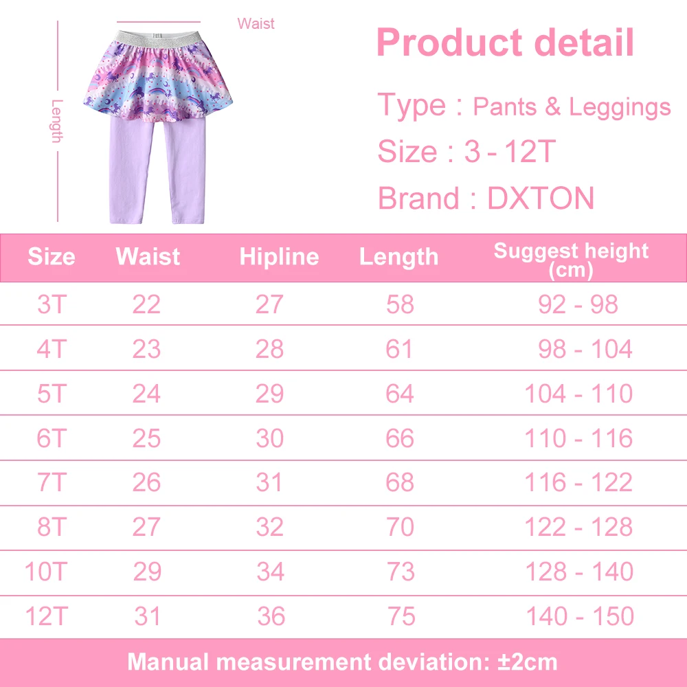 Leggings con falda de unicornio y estampado arcoíris para niñas
