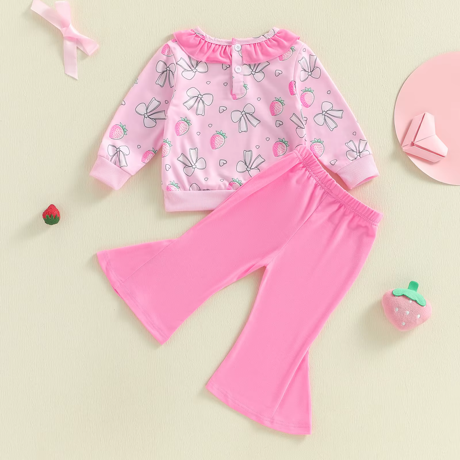 Conjunto bebé niña Tregren – Sudadera lazo fresa y pantalones acampanados - imagen 2