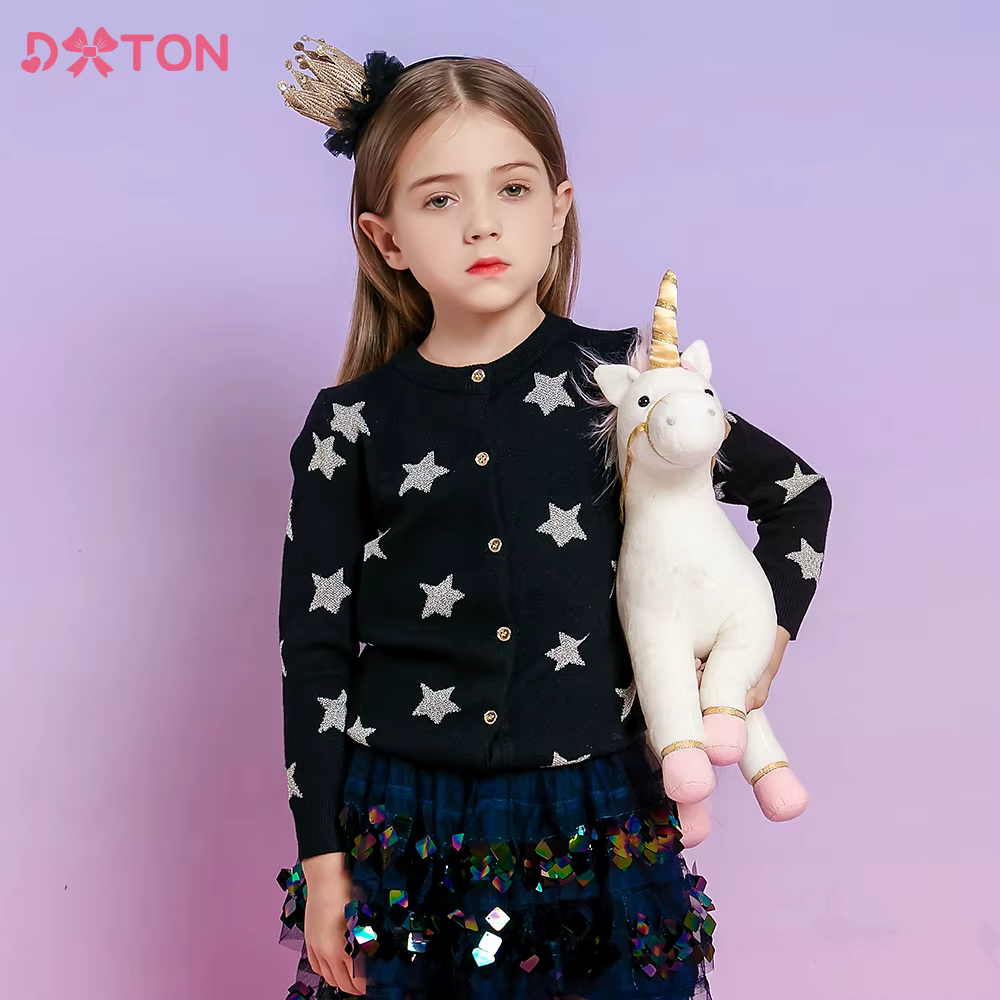 DXTON Cárdigan de algodón para niñas con estrellas de manga larga - imagen 4