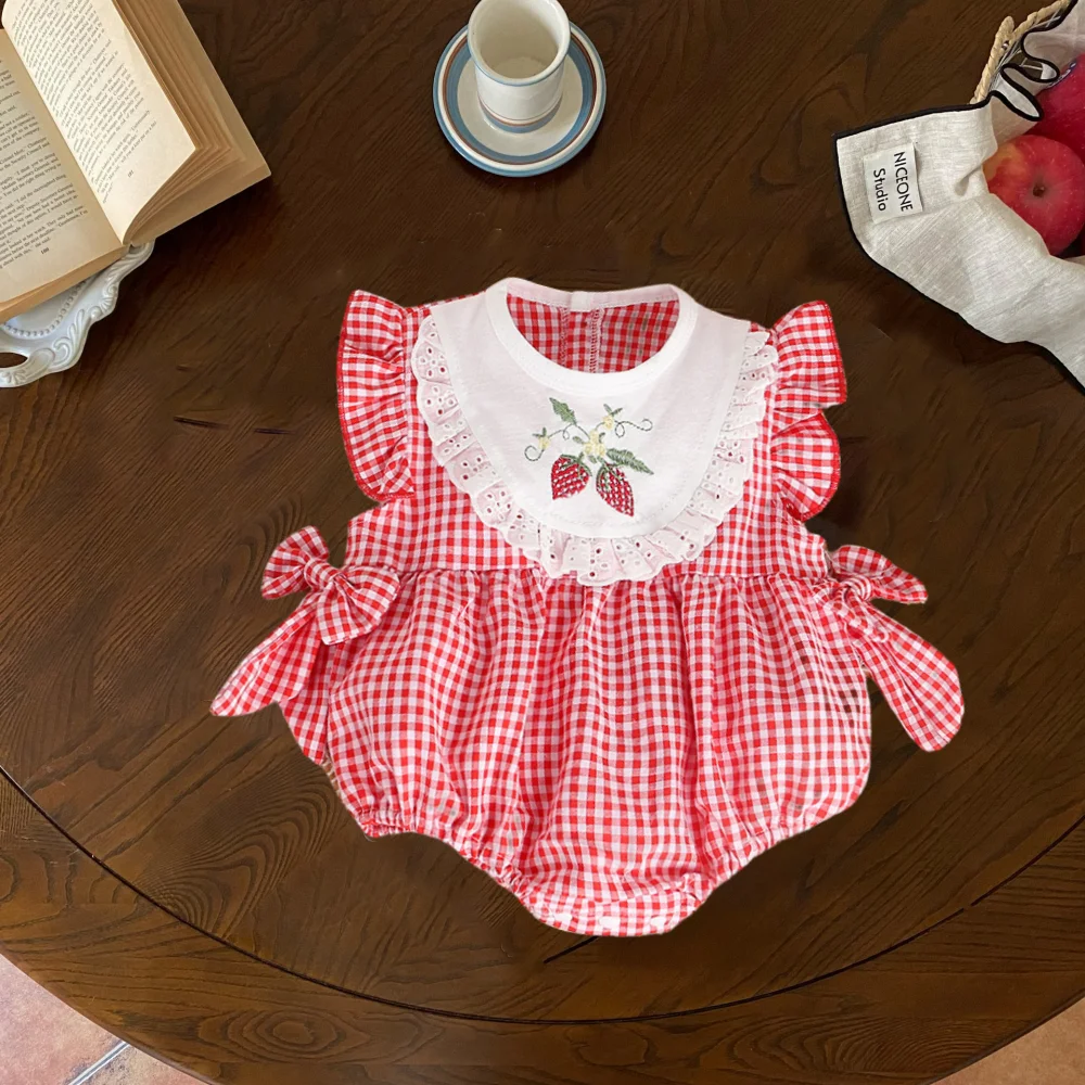 Mono bebé niña algodón fresa – Ropa de verano para recién nacido - imagen 5