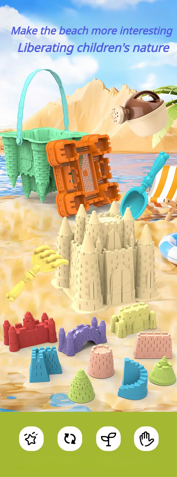 Juego de cubo y pala para construir castillos en la arena
