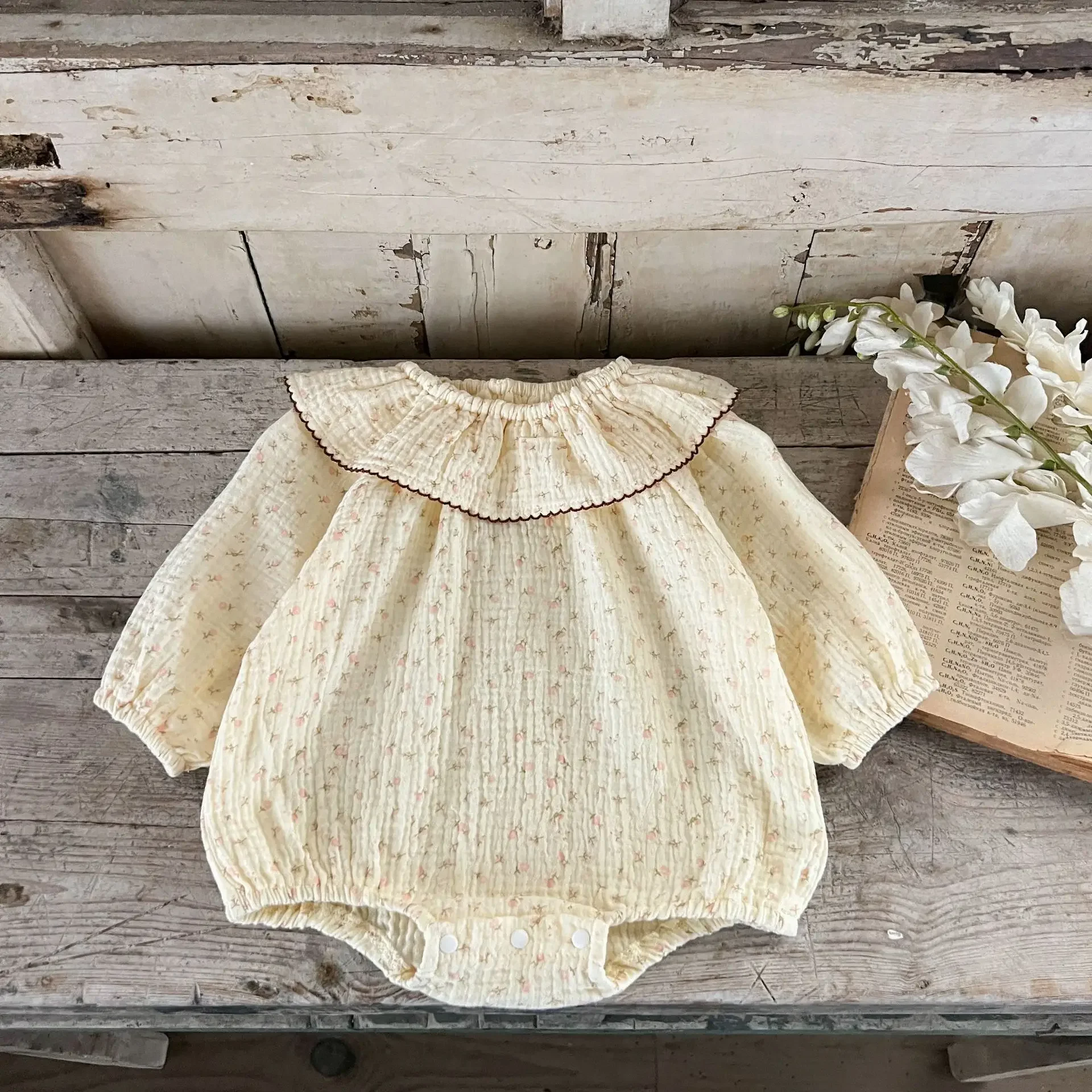 MILANCEL Mono floral para niña – Enterizo suave con cuello loto 0-3 años - imagen 2