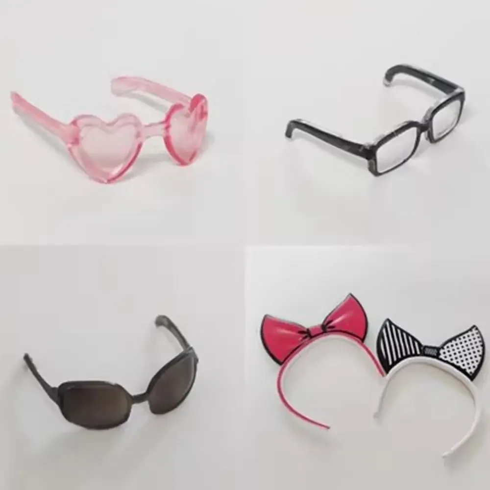 Accesorios 1/6 para muñecas: Bolsa corazón diadema minigafas y vajilla