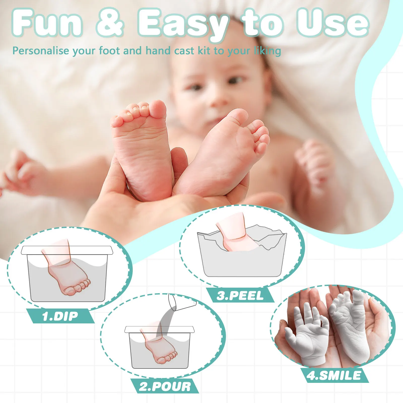 Kit de huellas 3D para bebé – recuerdo en yeso manos y pies - imagen 3