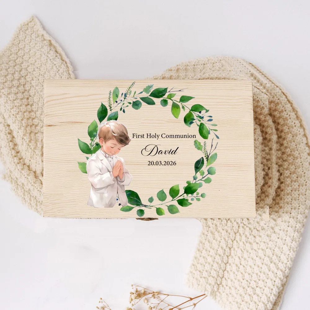 Caja de recuerdos de eucaristía personalizada con nombre y fecha - imagen 5