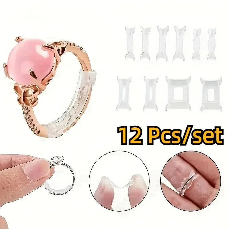 Set de 12 ajustadores transparentes de silicona para anillo