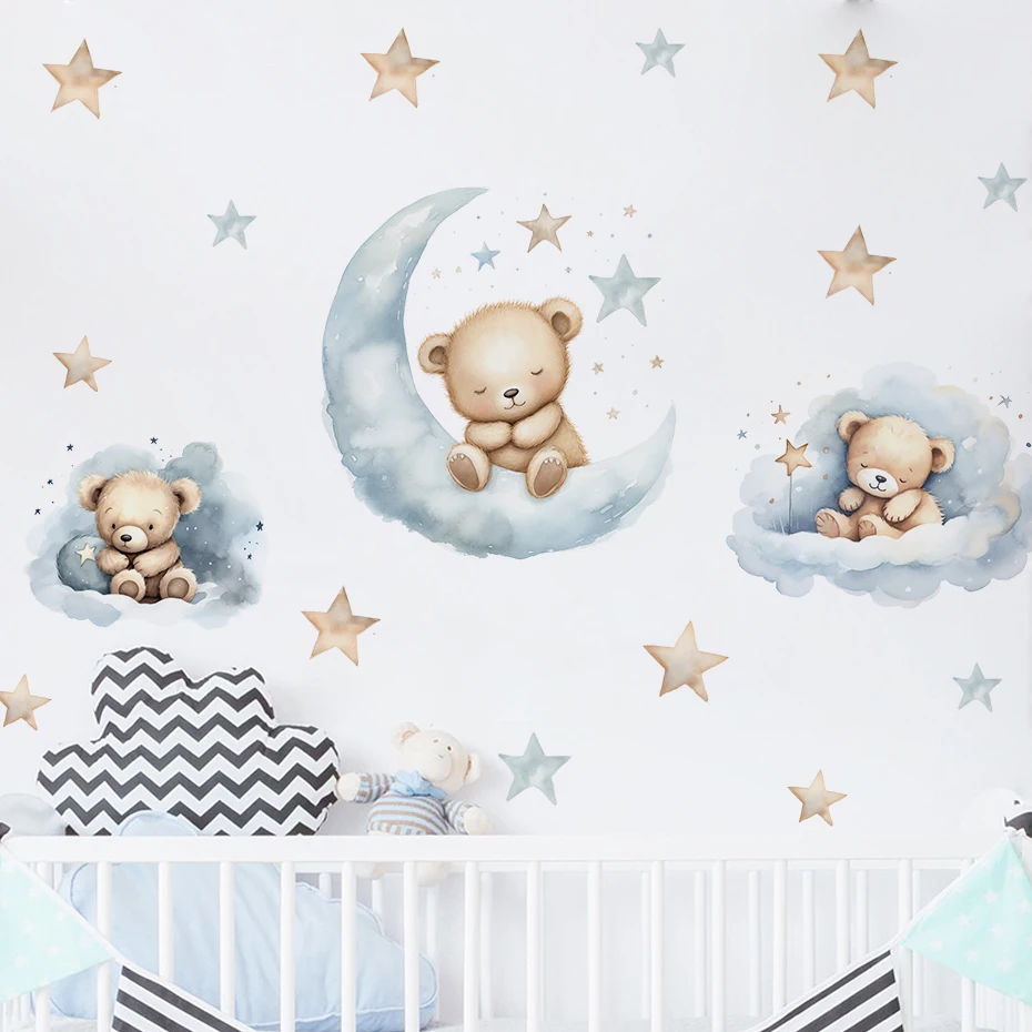 Pegatinas de pared luna y oso de peluche rosas habitación infantil - imagen 4