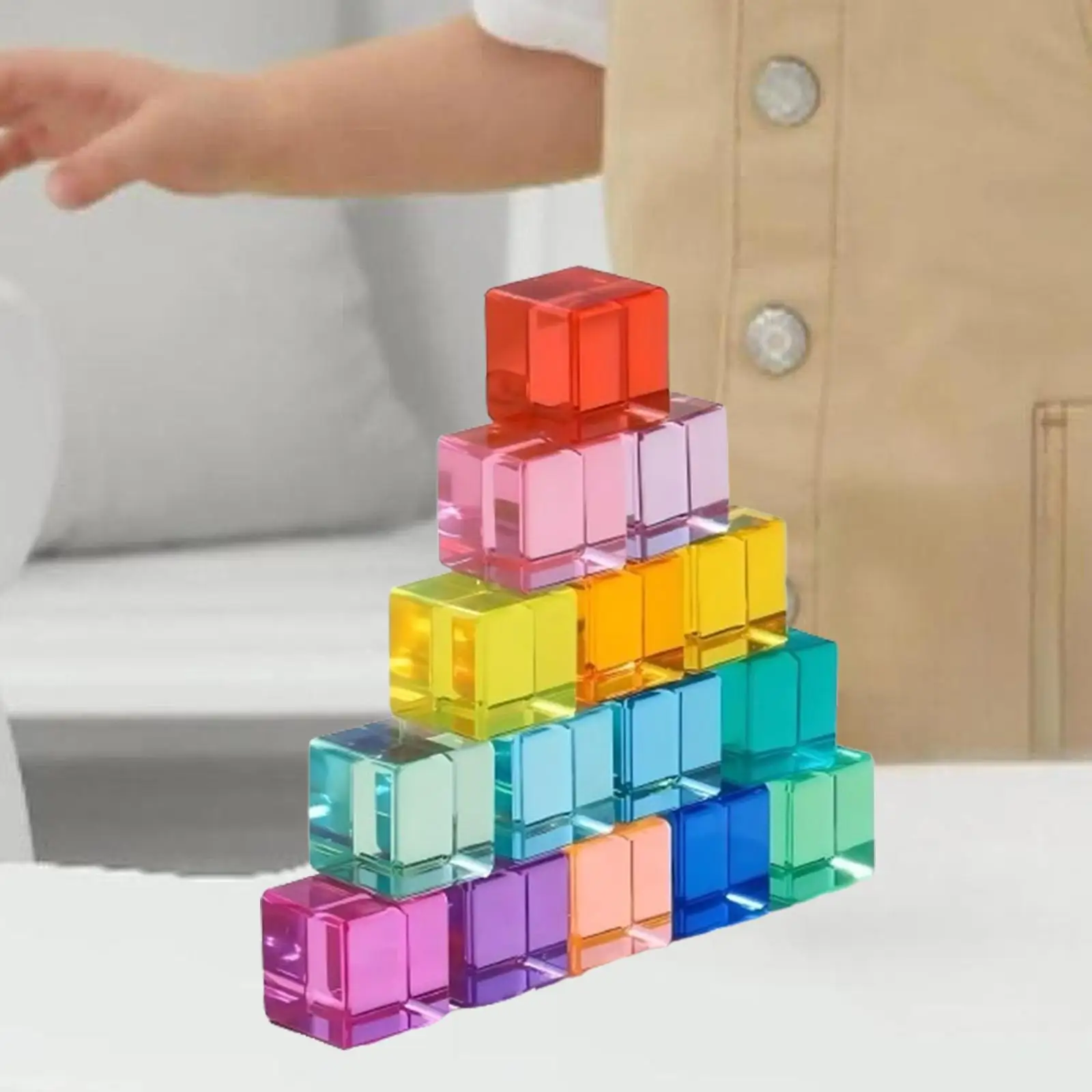 Bloques de construcción arcoíris con cubos translúcidos para apilar - imagen 4