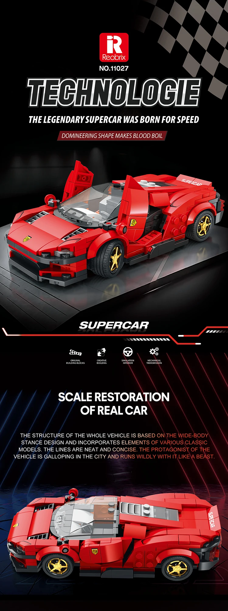 Modelo de coche deportivo ensamblado en vista frontal