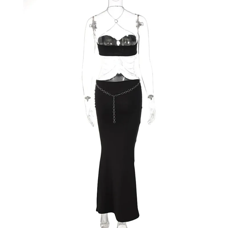 Vestido de maternidad negro sin tirantes para sesión de fotos - imagen 2