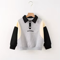 Sudadera con solapa polo, letras y bloqueo de color primavera otoño