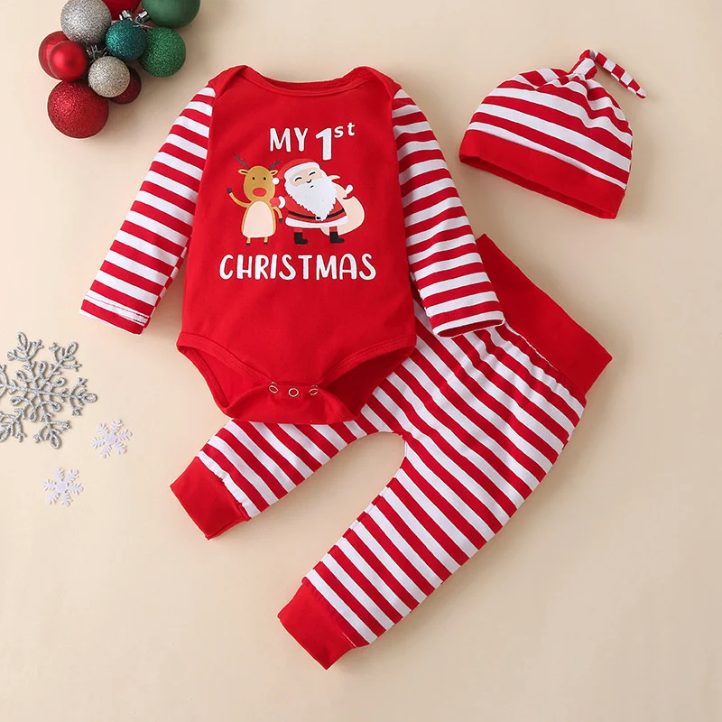 Conjunto infantil de Navidad con sombrero de oruga a rayas