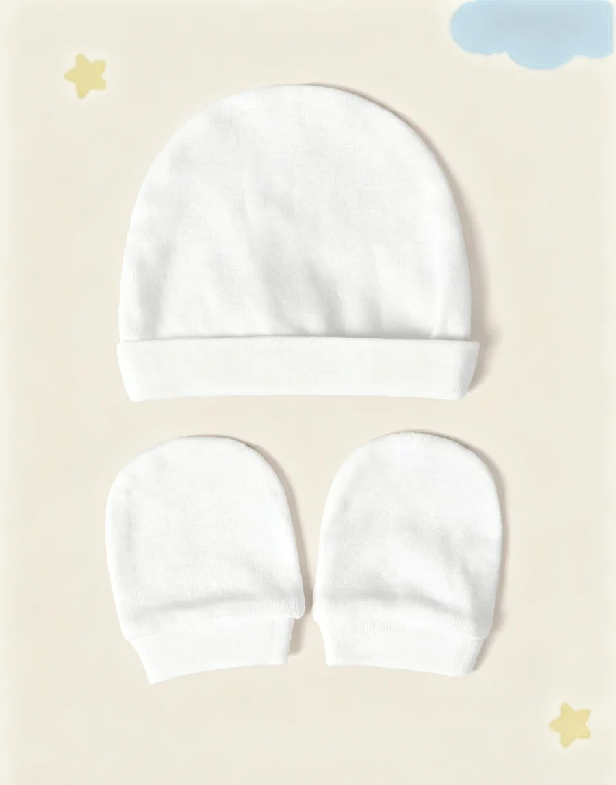 Gorro de bebé liso transpirable suave con guantes a juego - imagen 2