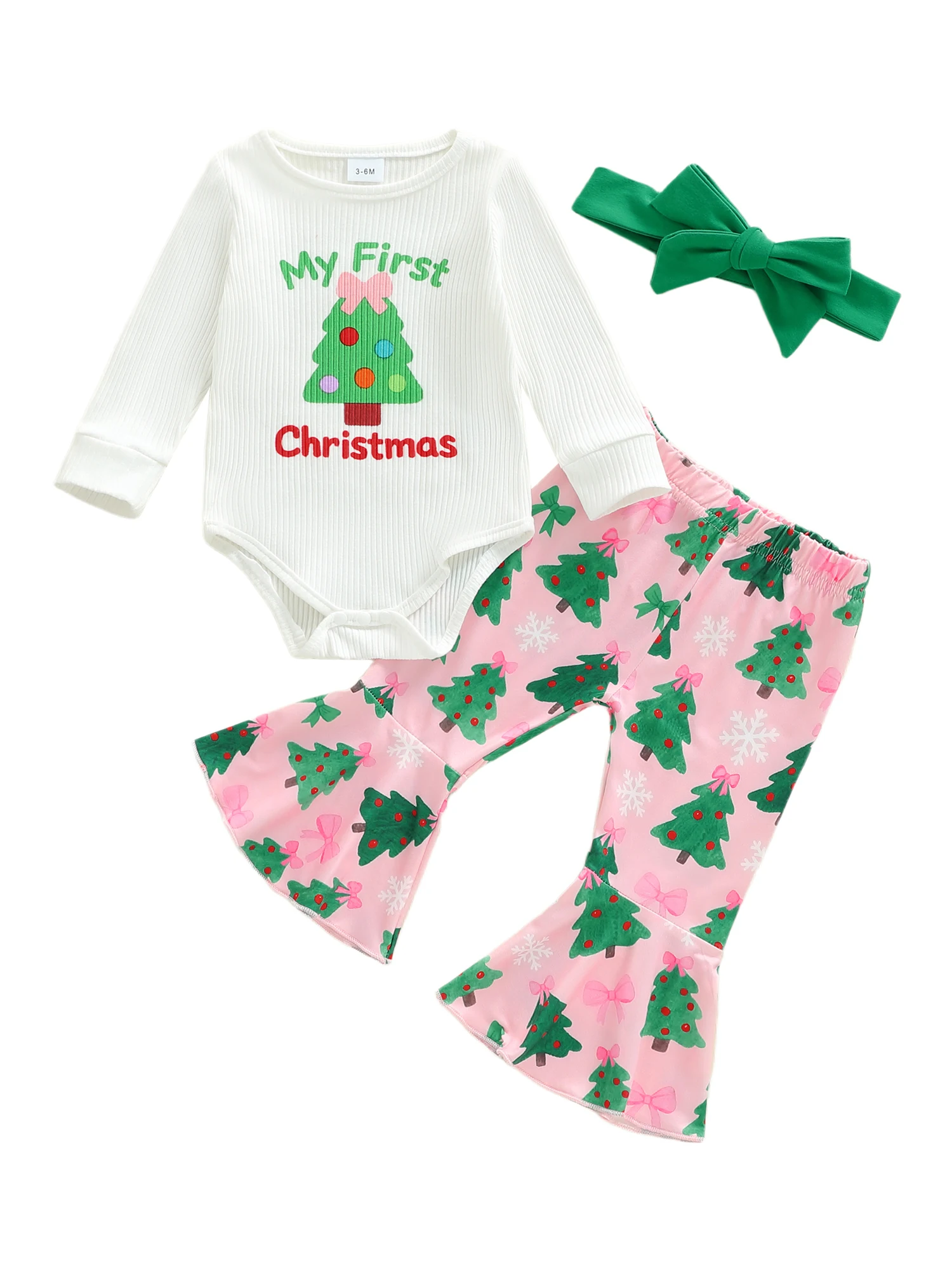 Conjunto navideño de bebé niña en color verde/caqui
