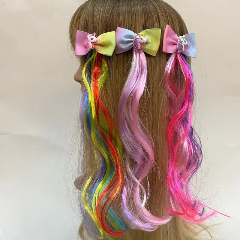 Peluca de unicornio brillante con coleta colorida para niña - imagen 3