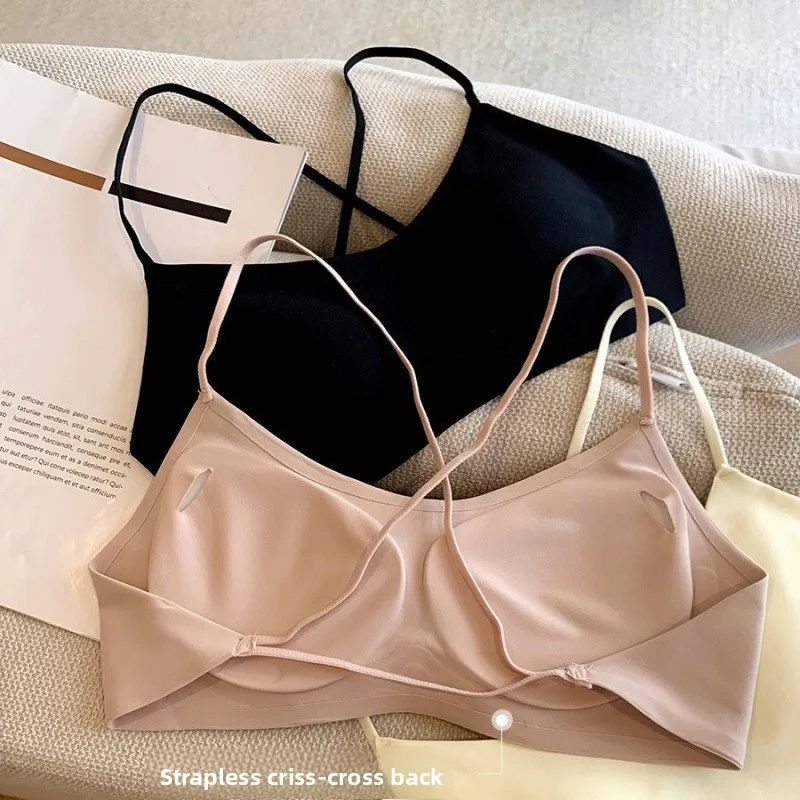 Sujetador camisola niña beige con espalda cruzada y escote V - imagen 5