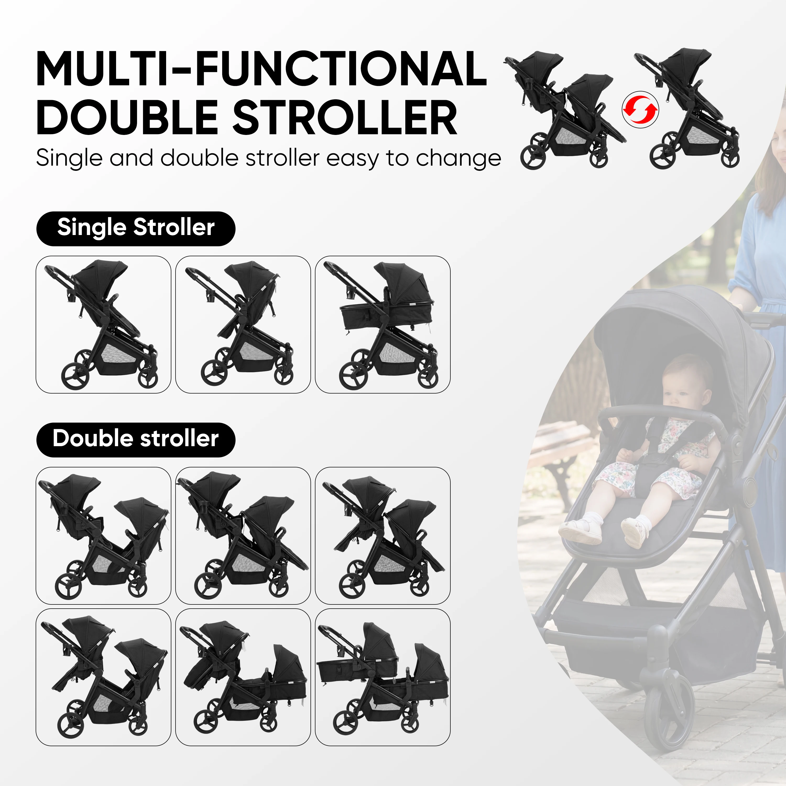 Cochecito doble plegable ligero para exteriores con amortiguación - imagen 4