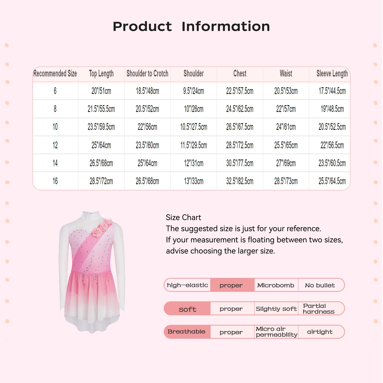 Vestido patinaje artístico para niñas con pedrería y malla floral - imagen 5