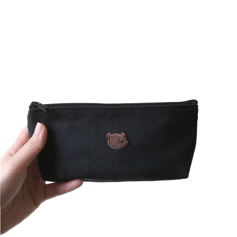 Estuche escolar de lona bordado con oso y gato - imagen 3