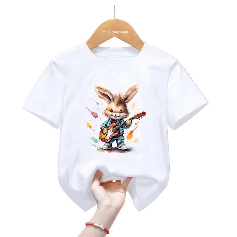 Camiseta rock para niños con estampado Bunny Love Guitar - Harajuku - imagen 3