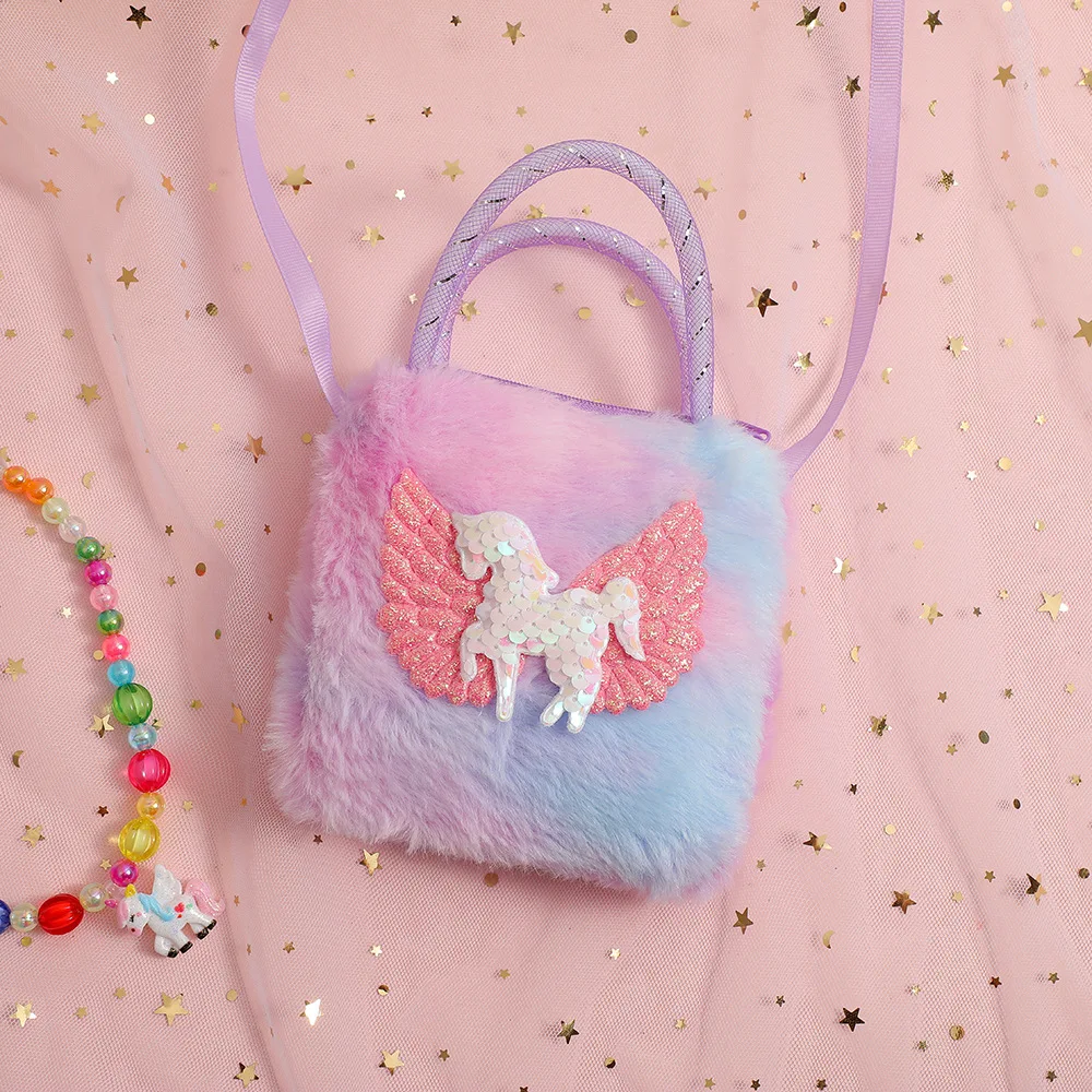 Bolso unicornio de peluche para niñas con degradado brillante - imagen 2