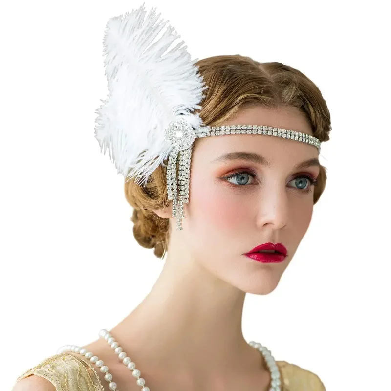 Diadema vintage años veinte estilo Gran Gatsby con cuentas y cadena - imagen 2