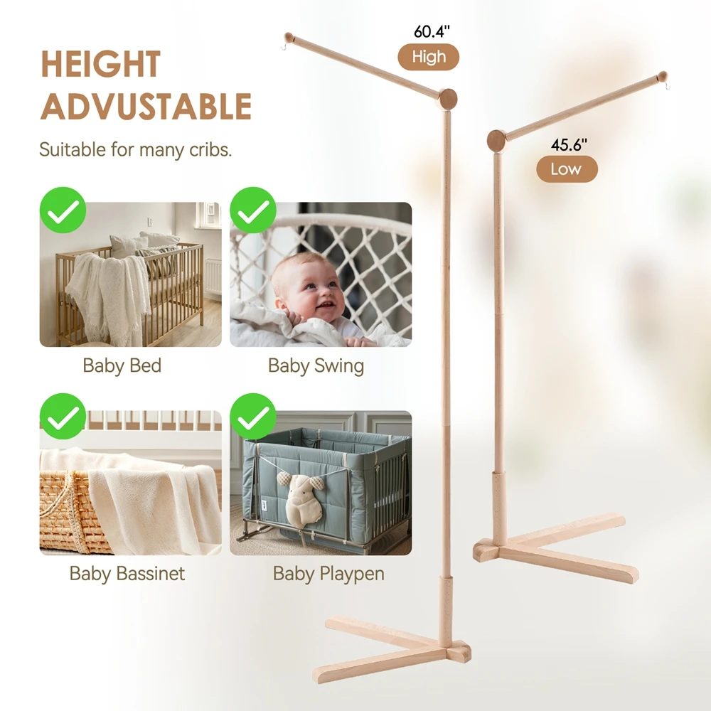 Sonajero de madera para bebé - Campana móvil en cama y cuna suave - imagen 5
