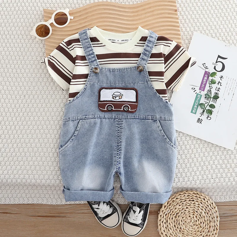 Conjunto verano bebé: top rayas + pants mezclilla para niño - imagen 3