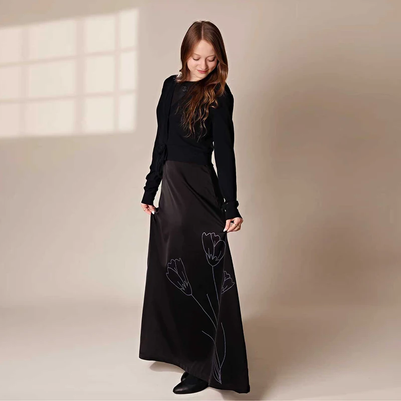 Vestido satén de niña A línea sin mangas con flores y cárdigan - imagen 4