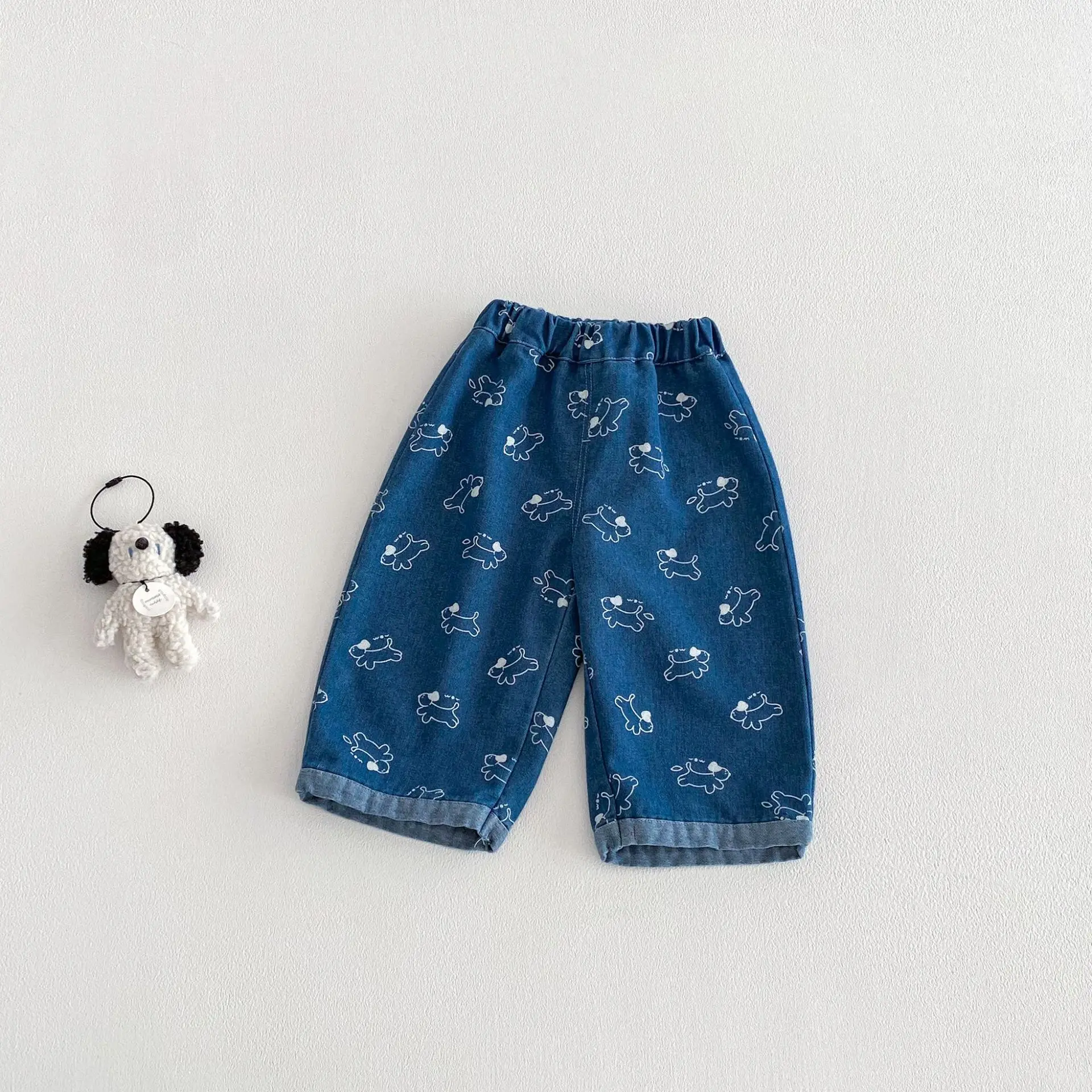 Vaqueros rectos infantiles estampados de perritos – estilo coreano - imagen 2