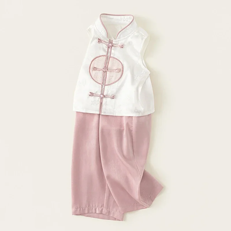 Conjunto de verano para niña con top de malla sin mangas y pantalón - imagen 2