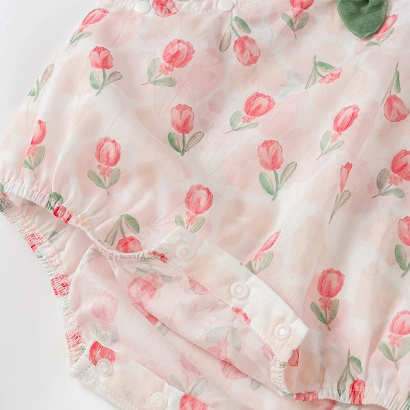Conjunto verano bebé niña: mono algodón malla con flores + diadema - imagen 2