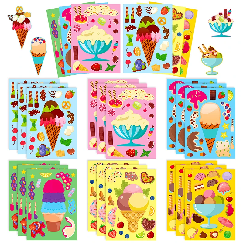 Pegatinas de helado para crear caras y rompecabezas de manualidades