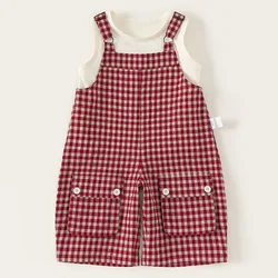 Conjunto verano rojo a cuadros para niño y bebé